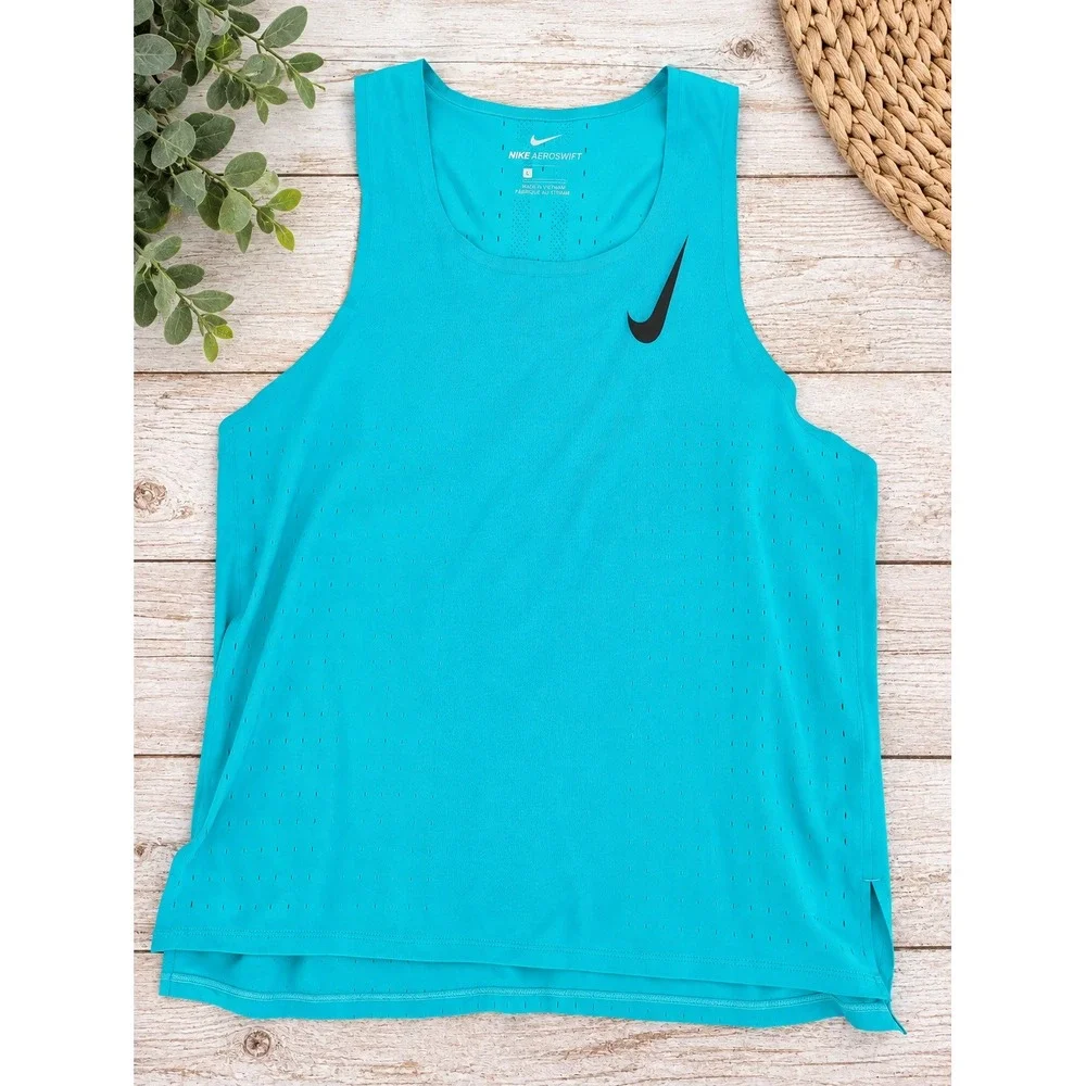 Nike Aeroswift Tank Top Women Large Blue Perforated Running Tank